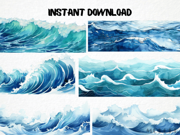 Watercolor Ocean Waves Borders - Image 5