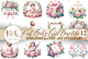 Watercolor Pink Baby Girl Baptism