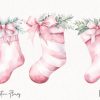 Watercolor Pink Christmas Stockings PNG