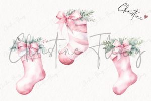 Alternative view of Watercolor Pink Christmas Stockings PNG