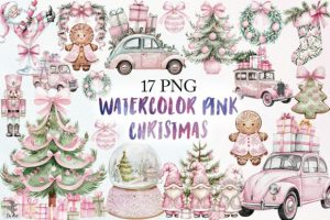 Watercolor Pink Christmas Sublimation