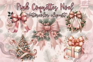 Alternative view of Watercolor Pink Coquette Christmas Noel