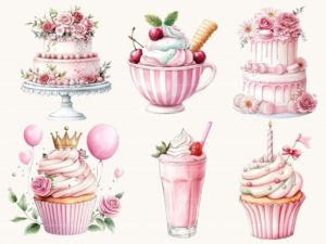 Alternative view of Watercolor Pink Sweets Birthday Clipart