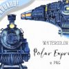 Watercolor Polar Express Clipart.
