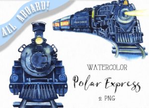 Watercolor Polar Express Clipart.