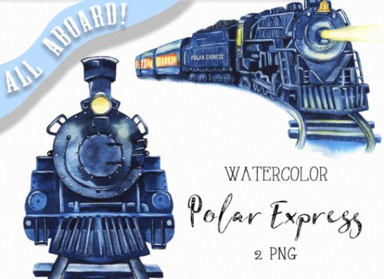 Watercolor Polar Express Clipart.