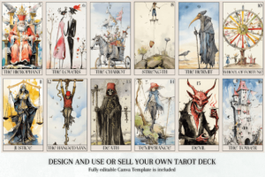 Alternative view of Watercolor Printable Tarot Deck 78 Cards