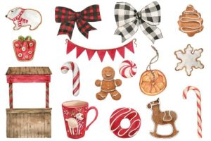 Alternative view of Watercolor Red Winter Decor Clipart
