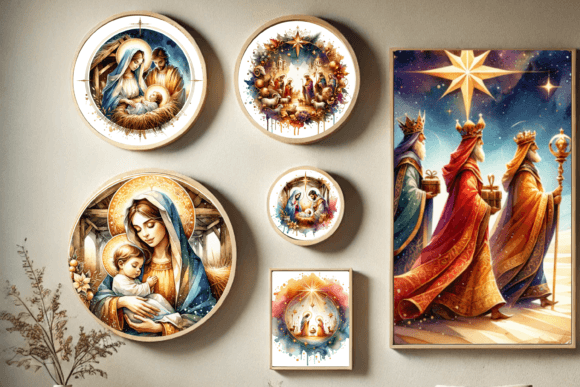 Watercolor Round Christmas Nativity - Image 7