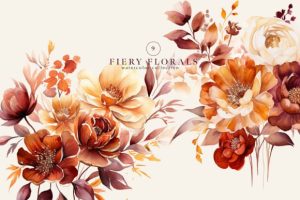 Watercolor Rusty Fall Flowers Bouquets