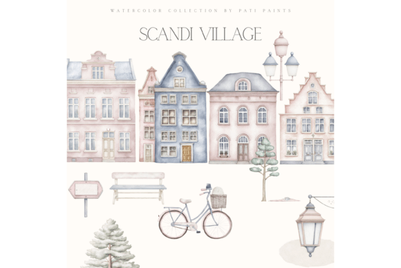 Watercolor Scandinavian Houses Clipart