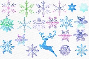 Alternative view of Watercolor Snowflakes Clipart, Holiday Clipart