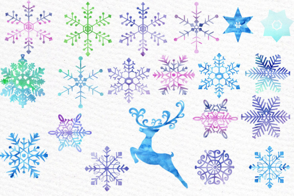 Alternative view of Watercolor Snowflakes Clipart, Holiday Clipart