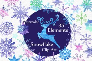 Watercolor Snowflakes Clipart, Holiday Clipart