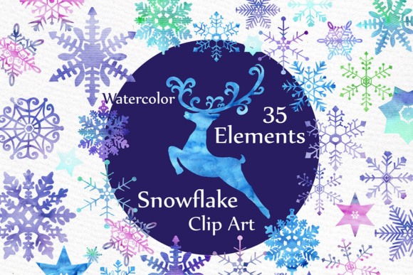 Watercolor Snowflakes Clipart, Holiday Clipart