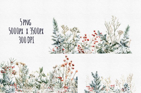 Watercolor Snowy Winter Floral Border - Image 2