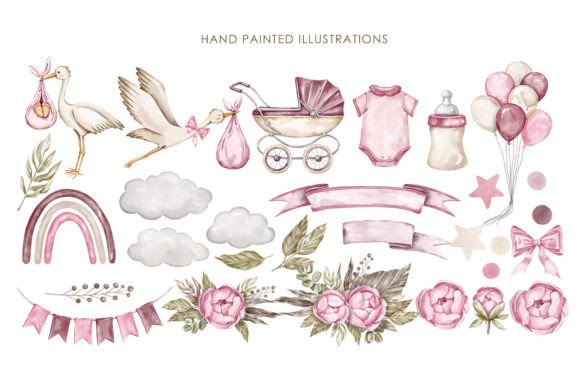 Alternative view of Watercolor Stork Baby Shower Clipart