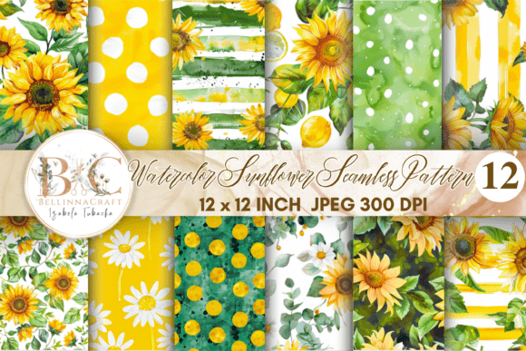 Watercolor Sunflower Seamless Pattern