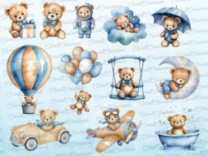 Alternative view of Watercolor Teddy Bear Clipart for Boy