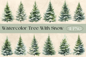 Watercolor Tree with Snow Clipart