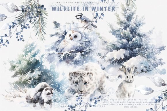 Watercolor Winter Animals Clipart Set