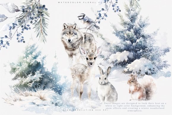 Watercolor Winter Animals Clipart Set - Image 2