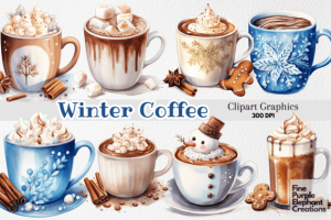 Watercolor Winter Holiday Coffee Drinks