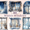 Watercolor Winter Windows Clipart Bundle