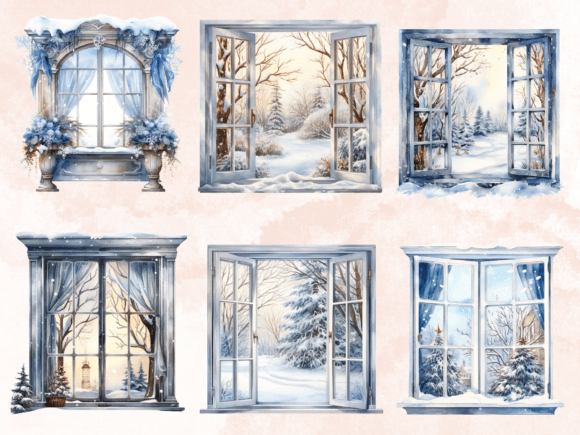 Watercolor Winter Windows Clipart Bundle - Image 4