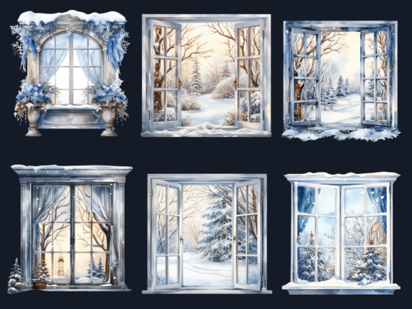 Watercolor Winter Windows Clipart Bundle - Image 5