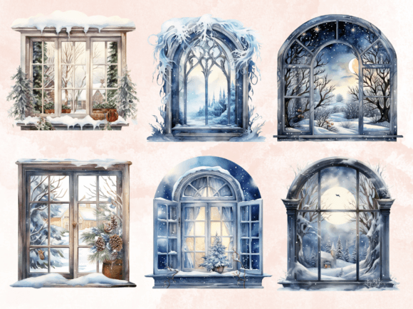 Watercolor Winter Windows Clipart Bundle - Image 6