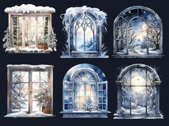 Watercolor Winter Windows Clipart Bundle - Image 7
