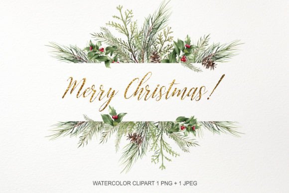 Watercolor Christmas Frame Border PNG