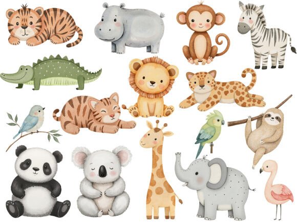 Watercolor Cute Boho Baby Safari Animals - Image 2