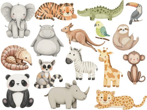 Watercolor Cute Boho Baby Safari Animals - Image 3