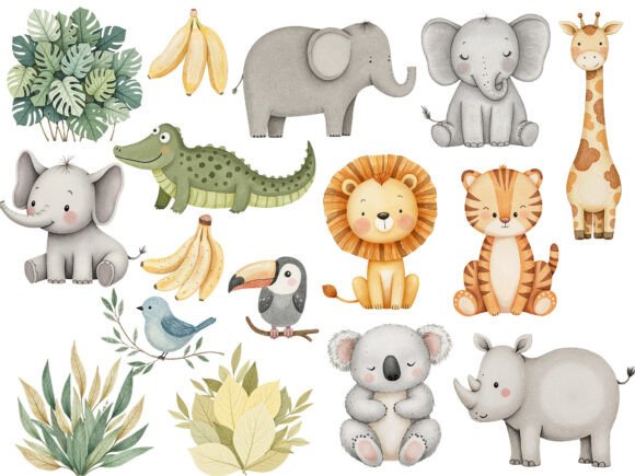 Watercolor Cute Boho Baby Safari Animals - Image 4