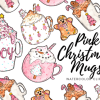 Watercolor Pink Christmas Mug Clipart