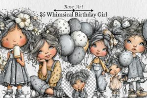 Whimsical Birthday Girl Clipart