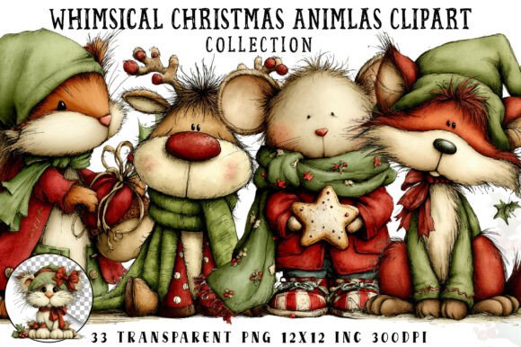 Whimsical Christmas Animals Clipart