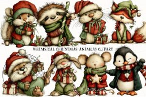Alternative view of Whimsical Christmas Animals Clipart