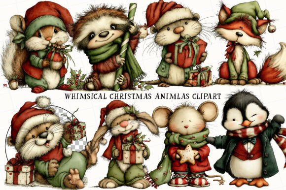 Whimsical Christmas Animals Clipart - Image 2
