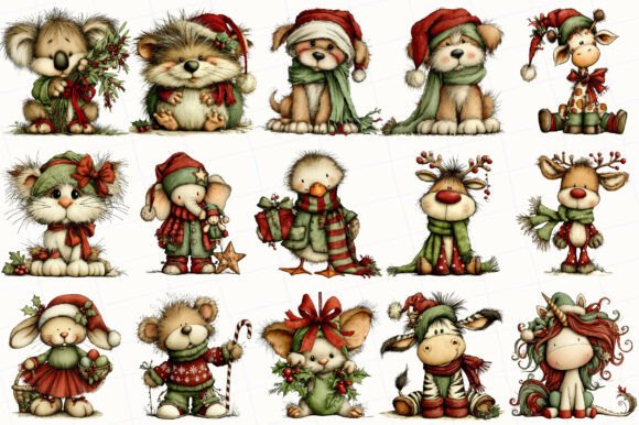 Whimsical Christmas Animals Clipart - Image 3