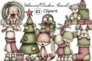 Whimsical Christmas Animals Clipart