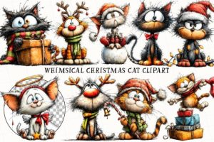 Alternative view of Whimsical Christmas Cat Clipart