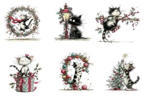 Alternative view of Whimsical Christmas Cats Clipart