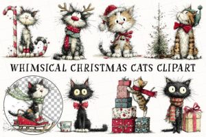 Alternative view of Whimsical Christmas Cats Clipart