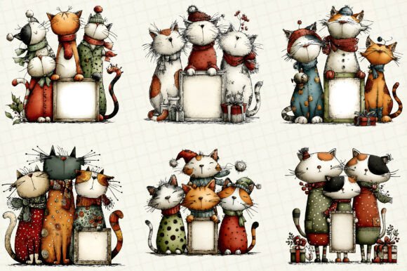 Whimsical Christmas Cats Clipart - Image 2
