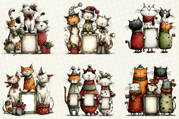 Whimsical Christmas Cats Clipart - Image 3