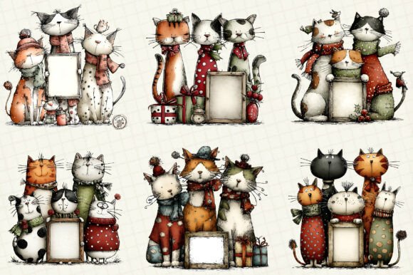 Whimsical Christmas Cats Clipart - Image 4