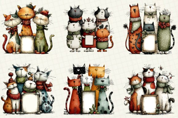 Whimsical Christmas Cats Clipart - Image 5